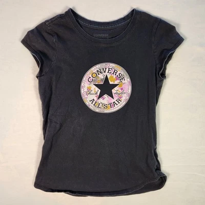 Camiseta Converse Niñas Jóvenes Negra 100% Algodón Gráfico Camiseta Talla Grande Foto 1 de 4