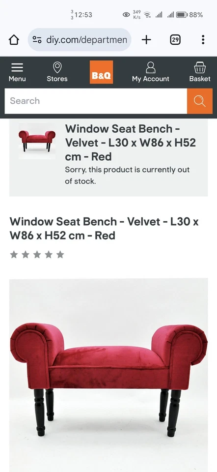 Red Velvet Window Seat Bed End Sofa Chair Chaise Lounge Bench Pouffe Bedroom - Image 1 of 1
