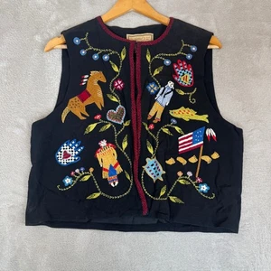 Gilet vintage doppio D Ranch Wear donna M nero usato ricamato western - Foto 1 di 6