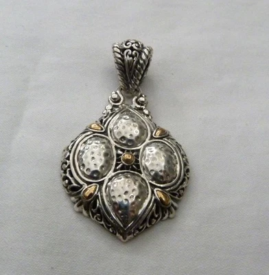 2 1/8" SIGNED SARDA 18K GOLD STERLING SILVER ORNATE HIGH DOME PENDANT ~ MINT - Image 1 of 4