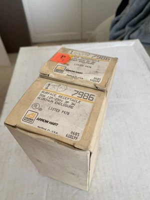 (2) NOB Arrow Hart 7986 surface receptacle 50A 125/250V 3P aluminum enclosure - Image 1 of 4