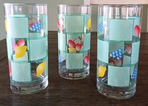 MCM Aqua Drinking Glasses Tumblers Cherry Lemon Grapes Fruit Set 3 KIG Indonesia - Picture 1 of 6