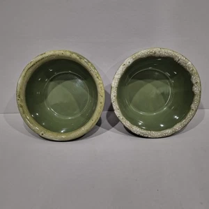 Hull Pottery Avocado Green Drip Glaze 2 Soup Cereal Fruit Bowls 5" MCM 1960s - Picture 1 of 8