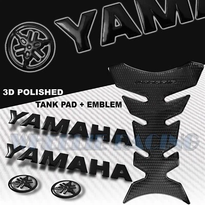 PERFORATED BLACK PRO GRIP FUEL TANK PAD+8" 3D YAMAHA LOGO+LETTER EMBLEM STICKER - Image 1 of 4