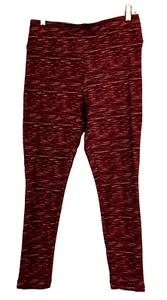 TERRA & SKY HIGH RISE FITTED SUEDED BURGUNDY STRIPE PRINT ANKLE LEGGING Sz 0X* - Picture 1 of 8