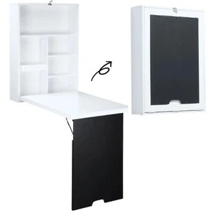 HOMCOM Wall Mounted Desk Convertible Fold Out Office Table W/Shelves-White/Black - Picture 1 of 9