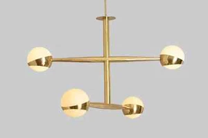 4 Light Italian Cut Shade Globe Mid Century Brass Sputnik chandelier light by LD - Picture 1 of 10