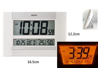 Seiko Desk Digital Alarm Clock backlight LCD white QHL057W calendar thermometer - Image 1 of 4