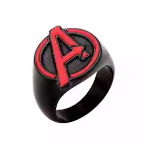 Anillo para hombre de acero inoxidable negro con logotipo de Vengadores con licencia Marvel talla 12 - Imagen 1 de 1