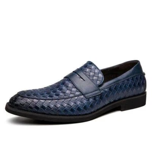Schicke Herren Party Formell Freizeitschuhe Kunstleder Runde Spitze Gewebtes Muster Oxford-Schuhe - Bild 1 von 9