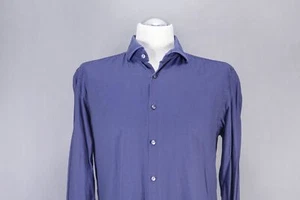 HUGO BOSS Camicia A Maniche Lunghe L Nera Blu Motivo Collo A Squalo Slim B1539 - Foto 1 di 5
