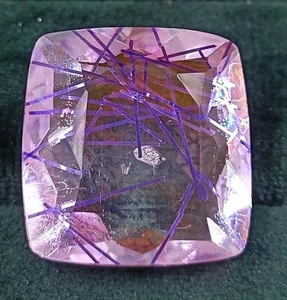 169.30 Ct Cushion Purple Rutilated Quartz Certified Transparent Loose Gems 5AIX - Picture 1 of 7