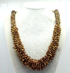 VINTAGE MANY BROWN BEADS WIDE THICK LADIES NECKLACE