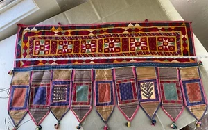 Ethnic Tapestry Mirror Rabari Tribal Embroidery Decor Door Valance Indian Toran - Picture 1 of 4