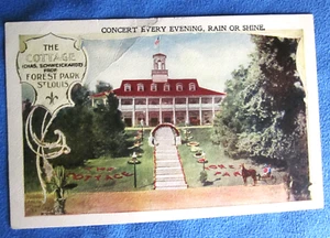Vintage Postkarte The Cottage Forest Park St. Louis Mo. Konzerte jeden Abend Anzeige - Bild 1 von 5