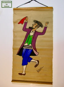 Jüdischer Mann tanzend - handbemalt Leinwand Stoff Wandhängend 11x21 Zoll - Bild 1 von 3