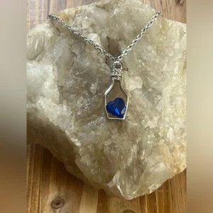 Saphir Edelstein Herz in Sterling Silber Flasche mit klaren Kristallen Halskette - Neu - Bild 1 von 13