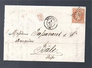 France 1864 old Napoleon stamp (Michel 15) nice used on cover Belfort to Bale - Picture 1 of 3