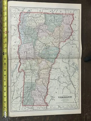Antique 1901 Vermont Map 14” X 22” Rutland Montpelier - Image 1 of 4