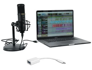 Rockville Solo-Cast Pro USB Computer Microphone PC Zoom Mic+iPhone/iPad Cable - Picture 1 of 12