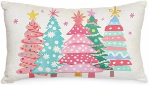 AACORS Christmas Pillow Cover 12X20 Inch Watercolor 20 x 12 (Pack of 1), Pink  - Picture 1 of 7