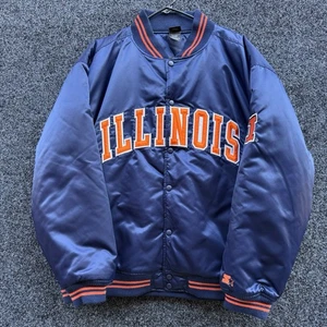 Vintage Illinois Fighting Illini x Starter Herren Satin Snap Jacke Navy Blau • XL - Bild 1 von 9