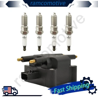 Bobina de encendido y 4 bujías de iridio para Jeep Wrangler Liberty 2,4 L 2002-2006 Foto 1 de 4