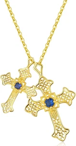 Gold Cross Necklace for Women Double Cross Pendant Necklace Faith Jewelry Religi - Picture 1 of 12