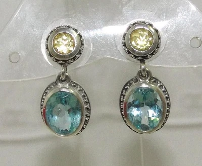 Pendientes colgantes Lori Bonn de ley TOPACIO AZUL CIELO 6ct tw y cuarzo limón! Foto 1 de 4