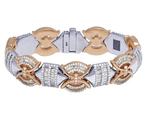Rose/ White Gold Designer Real Diamond Baguette 18MM Bracelet 8" 10.5CT - Picture 1 of 5