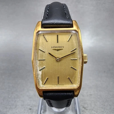 Longines Tank Watch Women 20mm Gold Dial Gold Tone Hexagon Manual Wind Runs 817 - Image 1 of 4