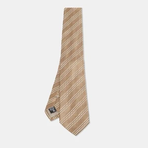 Emporio Armani Brown Striped Silk Classic Tie - Picture 1 of 4