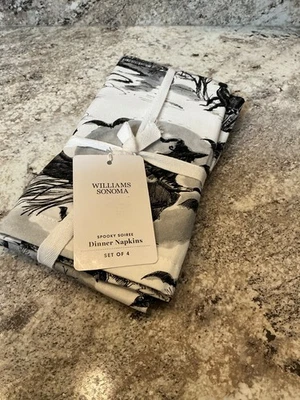 WILLIAMS SONOMA HALLOWEEN SPETTRALE SERATA TOVAGLIOLI CENA 100% COTONE SET DI 4 NUOVI CON ETICHETTE - Immagine 1 di 4