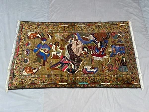 Vintage Afghan Pictorial Rug 3'1x5'4 – Handmade Wool Art Carpet Tapestry Style - Picture 1 of 9