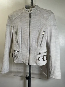 Diesel Women's Ivory Lambskin Leather Biker Jacket Size S motorcycle zip buckles - Picture 1 of 24