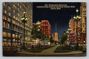 Washington Blvd Industrial Bank Building, Book Cadillac Hotel Michigan Postcard - Picture 1 of 2