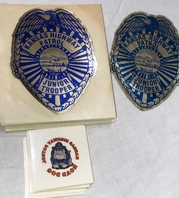 33 Vintage Kansas Highway Patrol Junior Trooper Badge Stickers 9 ROAD DOG Tattoo - Image 1 of 4