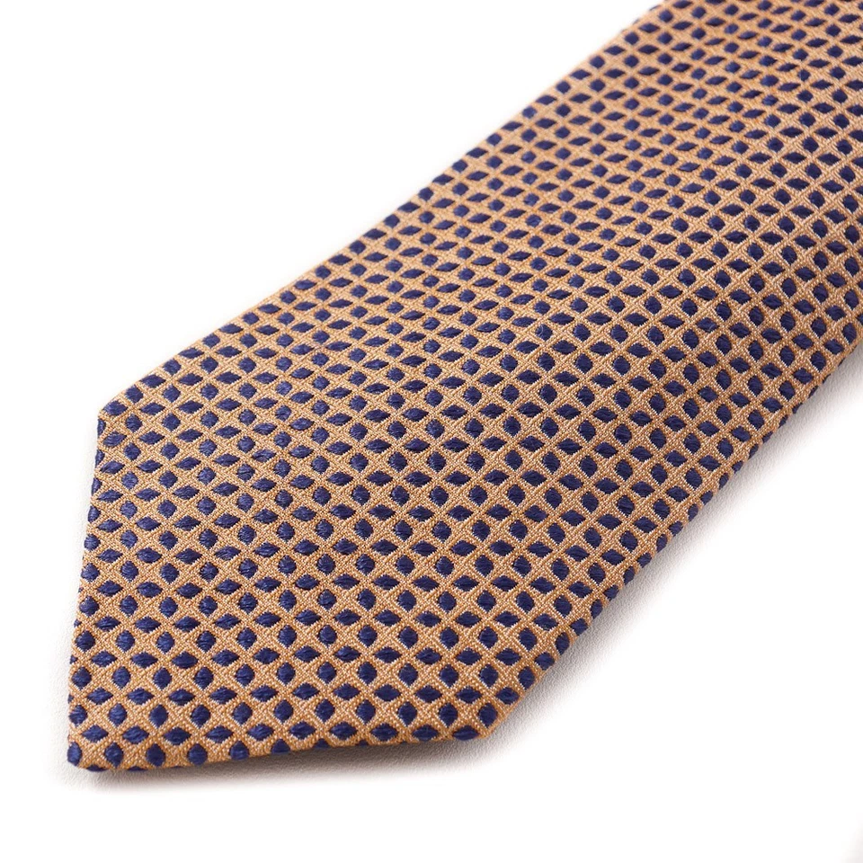 NWT $295 CESARE ATTOLINI Orange-Navy Woven Jacquard Pattern Silk Tie - Image 1 of 3