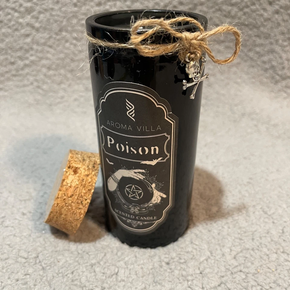 Aroma Villa Poison Candle Black Hand Poured Witchy Crystal Ball Pentagram Cork - Image 1 of 4