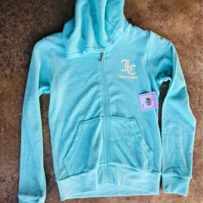 NEW Girl's JUICY COUTURE Terry Aruba Blue Robertson Track Hood Jacket Sz 8 or 10 - Image 1 of 3