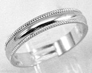 18K White Gold Plated Wedding Band 4mm Ribbed Ring Size 6 7 8 9 10 11 12 13 New