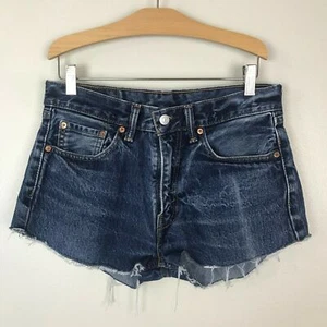 DIY Levi Strauss Jean Shorts Cutoff Distressed Dark Wash Denim Size 8 / 29 - Picture 1 of 6