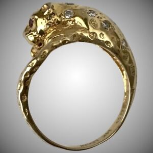 Original Vintage Levian Leopard Diamond & Ruby Ring / 14K gold