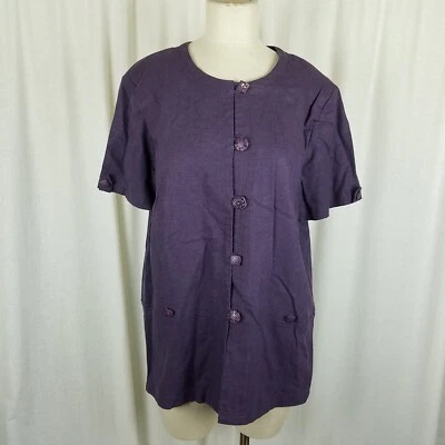 Blazer Chaqueta Mujer Vestido Granero Tejido Lino Manga Corta L XL Sin Cuello Foto 1 de 4