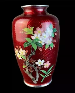 Vintage Cloisonne Vase Japan Signiert Sato Ando Kirschblüten 20 Jhd. - Bild 1 von 9