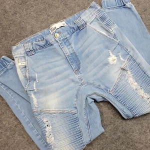 Nena and Pasadena Mujer 34 Lavado Ligero Motociclista Moto Envejecido Denim Ajuste Apilado - Imagen 1 de 16