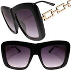 Gold Chain Link Temple Oversized Exaggerated Square Womens Black Sunglasses