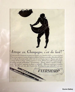 Original 1931 Vintage French Matted Advert Eversharp Fountain Pen and Pencil set - Picture 1 of 1