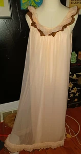 Vintage 60er Sexy Nude Nachthemd Pin-Up Chiffon Lagenlook Voll Transparent Rüschen M/L - Bild 1 von 11