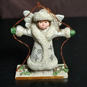 Vtg SCHIFFERL White Angel on Swing Christmas Ornament Figure Signed Holiday - Picture 1 of 10